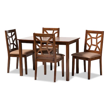 Baxton Studio Abilene Brown Upholstered and Walnut Finished 5-Piece Wood Dining Set 154-8035-8959